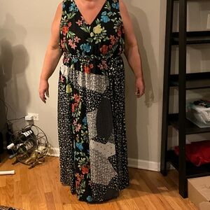 Calvin Klein Black Floral Patchwork Maxi Dress